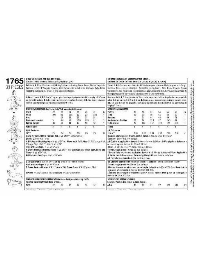 Simplicity 1765 Child's and Dog's Dinosaur Costume Sewing Patterns, Children's Sizes 3-8 and Dog's Sizes S-L - Image 2