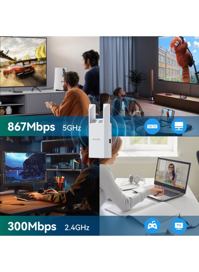 Tenda A18 Pro WiFi Repeater Dual Band AC1200 Mbps, Extender and Access Point Functionality 5GHz/2.4GHz with Gigabit LAN Port, LED Smart Signal, WPS Button, WPA2 Security, App Control white - Image 4
