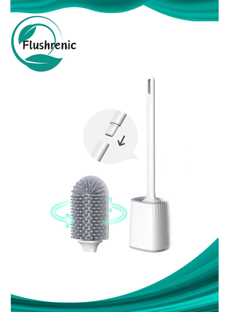 فلوشرينيك 1 عبوة فرشاة وحامل فرشاة حوض المرحاض بمقبض طويل، فرشاة وحامل فرشاة المرحاض، مجموعة فرشاة تنظيف المرحاض المدمجة للحمام، حامل بلاستيك صغير الحجم سهل الإخفاء، مقاوم للتنقيط، تنظيف عميق - Image 1