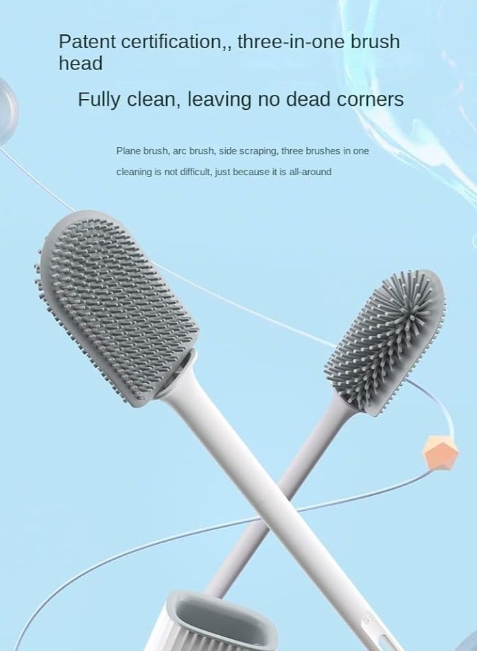 فلوشرينيك 1 عبوة فرشاة وحامل فرشاة حوض المرحاض بمقبض طويل، فرشاة وحامل فرشاة المرحاض، مجموعة فرشاة تنظيف المرحاض المدمجة للحمام، حامل بلاستيك صغير الحجم سهل الإخفاء، مقاوم للتنقيط، تنظيف عميق - Image 3