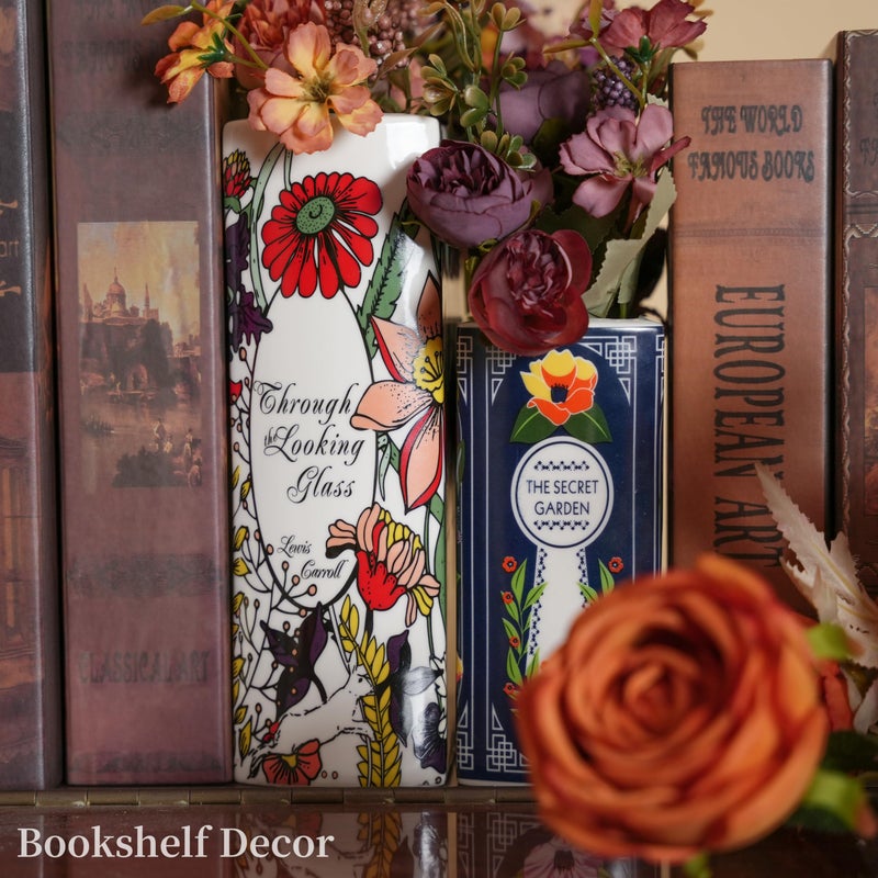Lynagert Ceramic Book Vase for Flowers, Home Decor, Cute Bookshelf Accent, Lovers Gifts, Unique Home/Bedroom/Office Decor (Small - Secret Garden) - Image 3