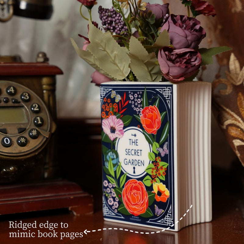 Lynagert Ceramic Book Vase for Flowers, Home Decor, Cute Bookshelf Accent, Lovers Gifts, Unique Home/Bedroom/Office Decor (Small - Secret Garden) - Image 5