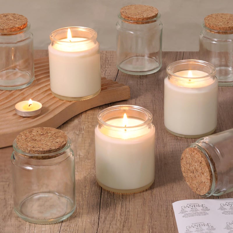 Lanttu 12Pcs Candle Jars for Making Candles, 7.5oz Glass Jars with Wooden Lids and Labels, Candle Containers for DIY, Gifts, Candle Making Supplies, Table Decor - Image 1