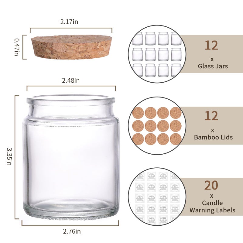 Lanttu 12Pcs Candle Jars for Making Candles, 7.5oz Glass Jars with Wooden Lids and Labels, Candle Containers for DIY, Gifts, Candle Making Supplies, Table Decor - Image 4
