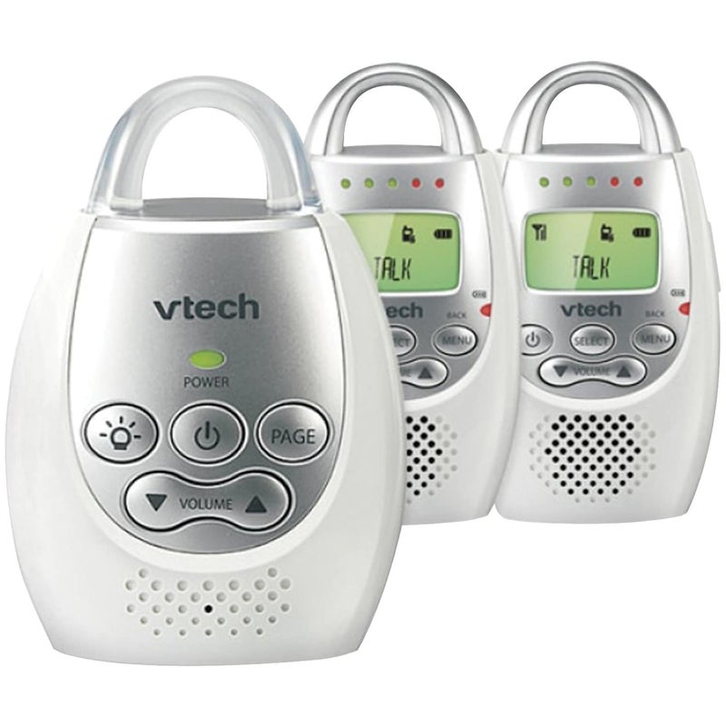 VTech DM221-2 Audio Baby Monitor with up to 1,000 ft of Range, Vibrating Sound-Alert, Talk Back Intercom, Night Light Loop & Two Parent Units, White - Image 1