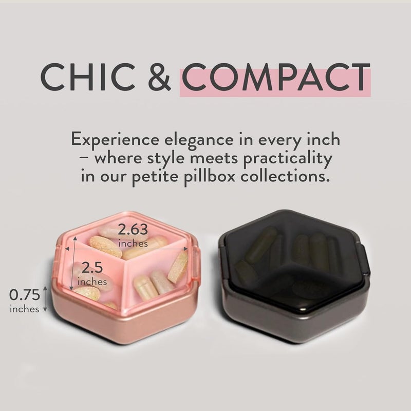Mimi Medcessories Petite Pill Box Set  Stylish Compact Daily Pill Organizer Medication Pill Case Pill Container for Vitamin Management Travel Essentials for WomenMen  Set of 2 Rose  Steele - Image 3