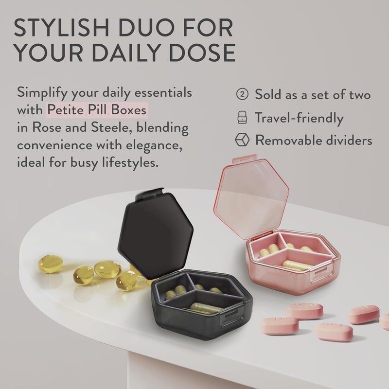 Mimi Medcessories Petite Pill Box Set  Stylish Compact Daily Pill Organizer Medication Pill Case Pill Container for Vitamin Management Travel Essentials for WomenMen  Set of 2 Rose  Steele - Image 2