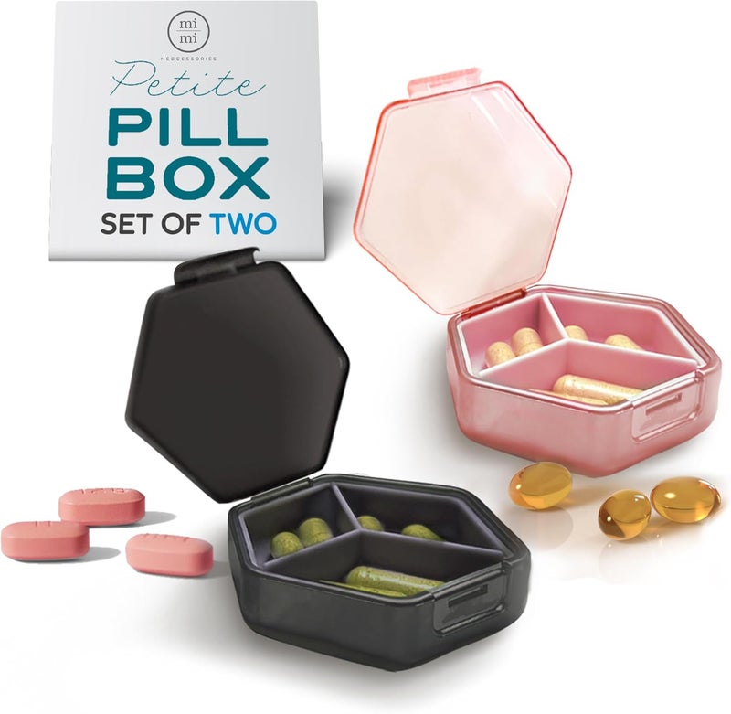 Mimi Medcessories Petite Pill Box Set  Stylish Compact Daily Pill Organizer Medication Pill Case Pill Container for Vitamin Management Travel Essentials for WomenMen  Set of 2 Rose  Steele - Image 1