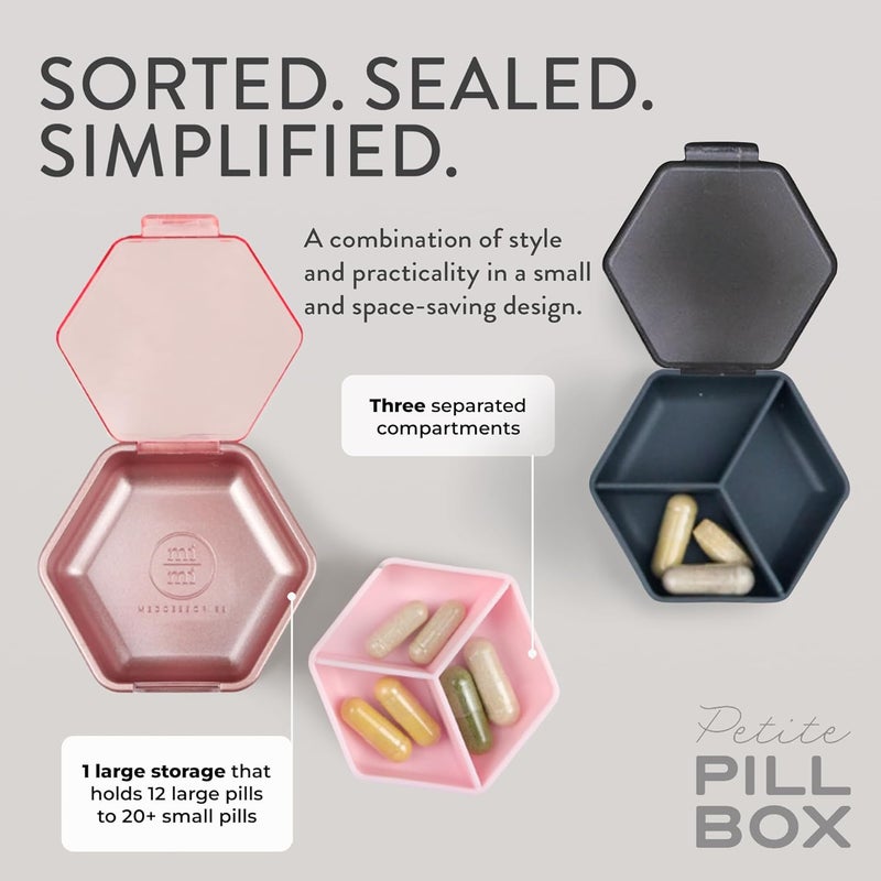 Mimi Medcessories Petite Pill Box Set  Stylish Compact Daily Pill Organizer Medication Pill Case Pill Container for Vitamin Management Travel Essentials for WomenMen  Set of 2 Rose  Steele - Image 4