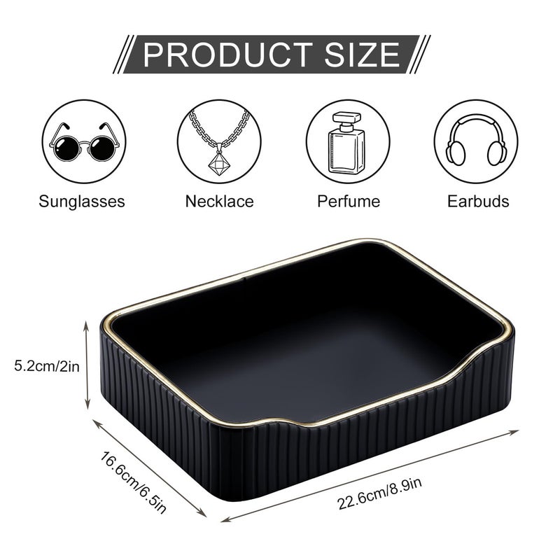 KINGFOM Prefume Tray, PU Leather Valet Tray Nightstand Organizer Perfume Trays for Men Women, Table Centerpieces Decorative Vanity Trays, Desk Organizer Tray for Key Jewelry Cosmetics (Black) - Image 3
