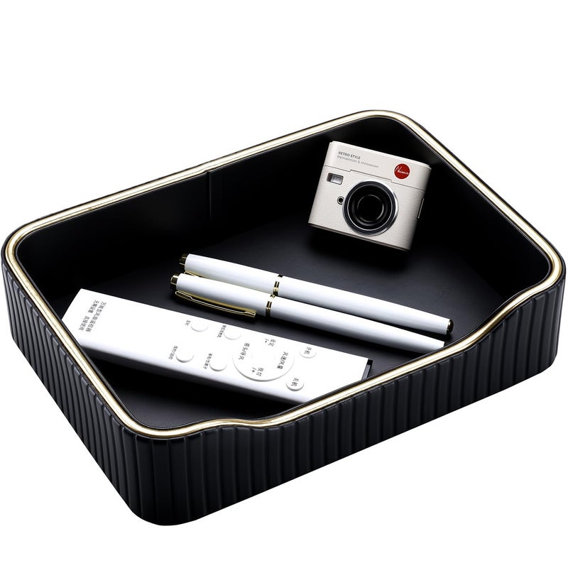 KINGFOM Prefume Tray, PU Leather Valet Tray Nightstand Organizer Perfume Trays for Men Women, Table Centerpieces Decorative Vanity Trays, Desk Organizer Tray for Key Jewelry Cosmetics (Black) - Image 5