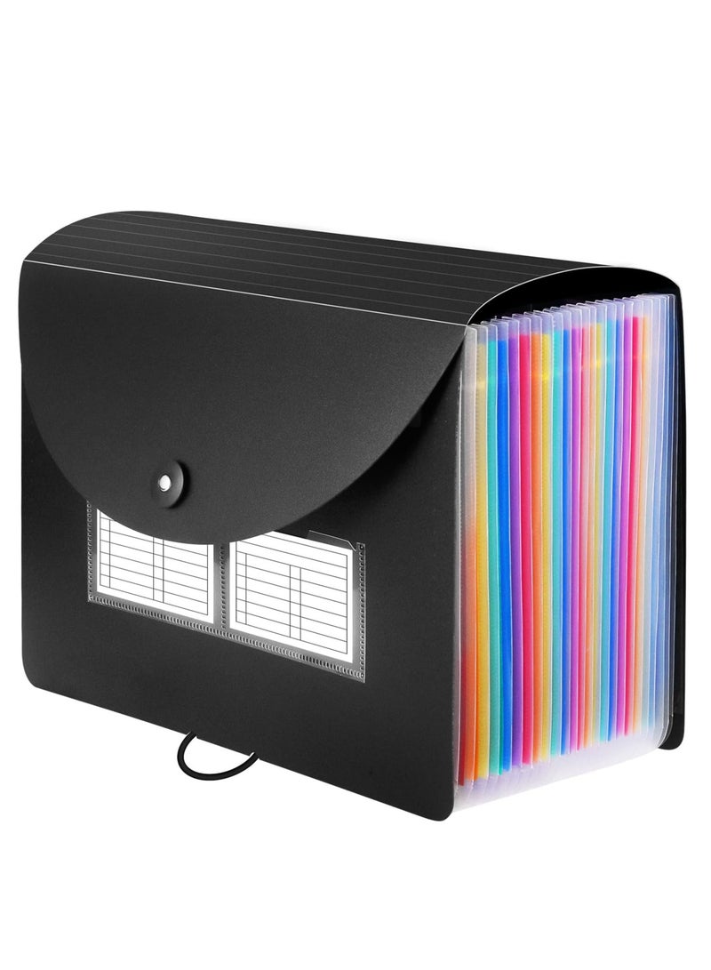 Necomi File Folder, 25 Pockets Expanding File Folder with Blank Labels, According File Organizer with Expandable Cover, Desktop Accordion Folders Letter A4 Paper Document Storage Organizer for Home Office School Supplies - Image 1