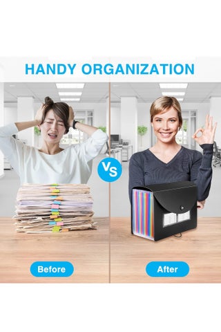 File Folder, 25 Pockets Expanding File Folder with Blank Labels, According File Organizer with Expandable Cover, Desktop Accordion Folders Letter A4 Paper Document Storage Organizer for Home Office School Supplies - view 3