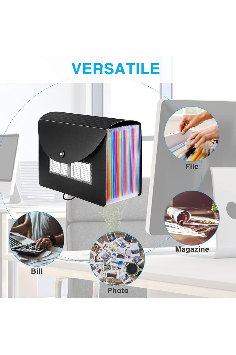 Necomi File Folder, 25 Pockets Expanding File Folder with Blank Labels, According File Organizer with Expandable Cover, Desktop Accordion Folders Letter A4 Paper Document Storage Organizer for Home Office School Supplies - Image 4