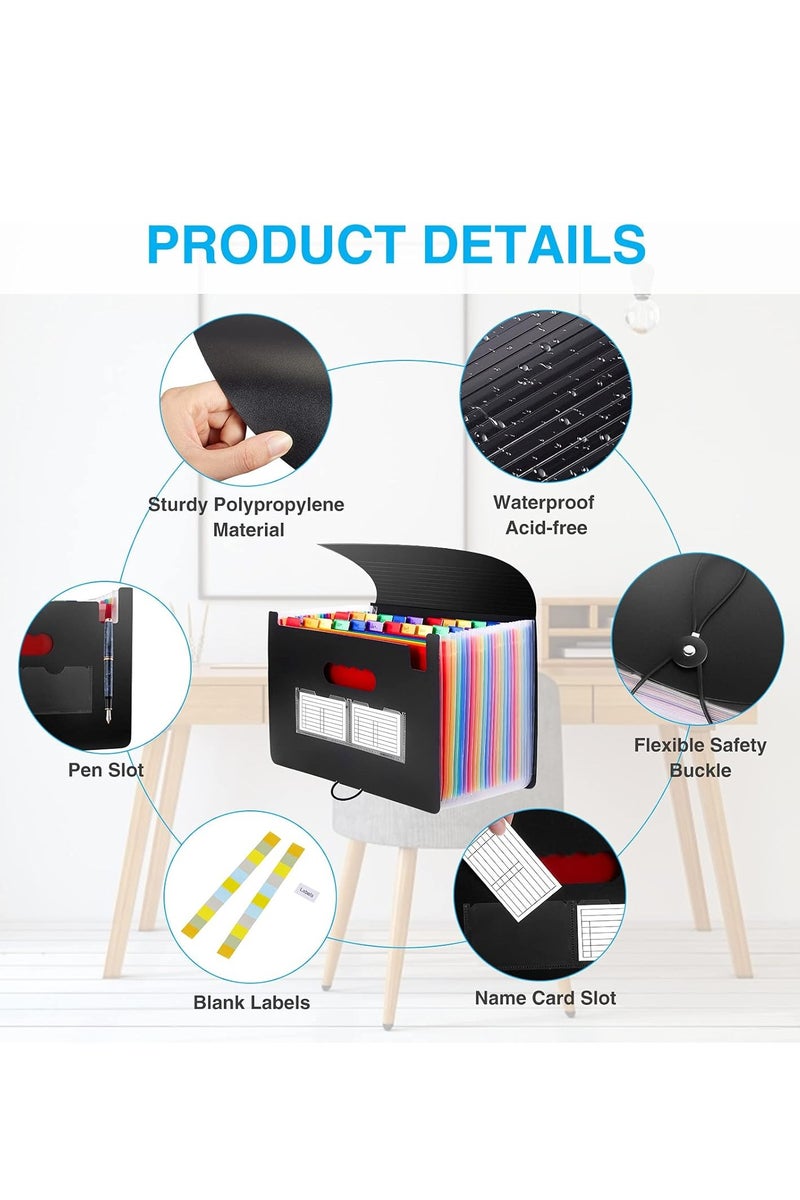 Necomi File Folder, 25 Pockets Expanding File Folder with Blank Labels, According File Organizer with Expandable Cover, Desktop Accordion Folders Letter A4 Paper Document Storage Organizer for Home Office School Supplies - Image 2