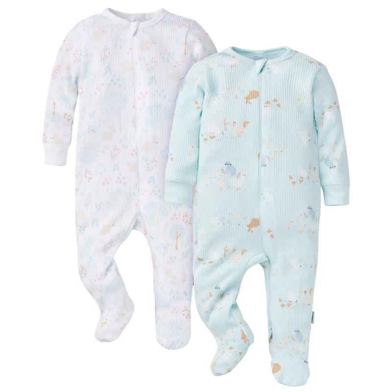 Gerber Baby Unisex 2-Pack 2-Way Zip Thermal Footed Sleep 'N Play, Farm Life, Newborn - Image 1