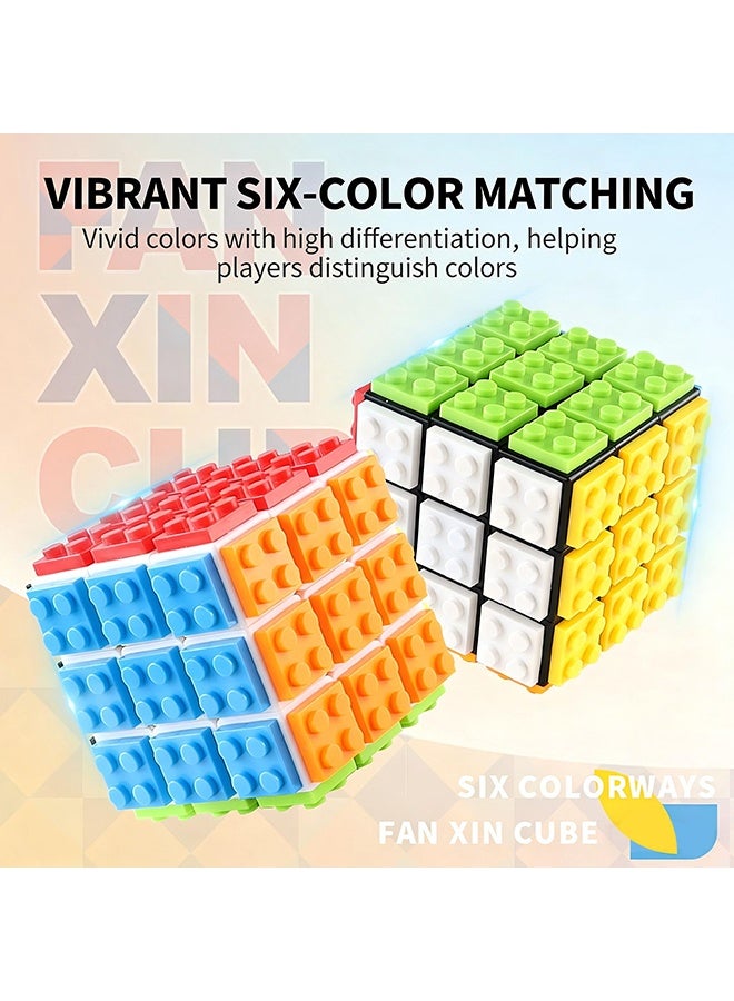 Fanxin Magic Cube Rubix Cube 3x3 Build-on Brick Magic Cube Brain Teaser Puzzle and Bricks Toy in 1 for Kids Adult Gift Compatible with Lego - Image 4