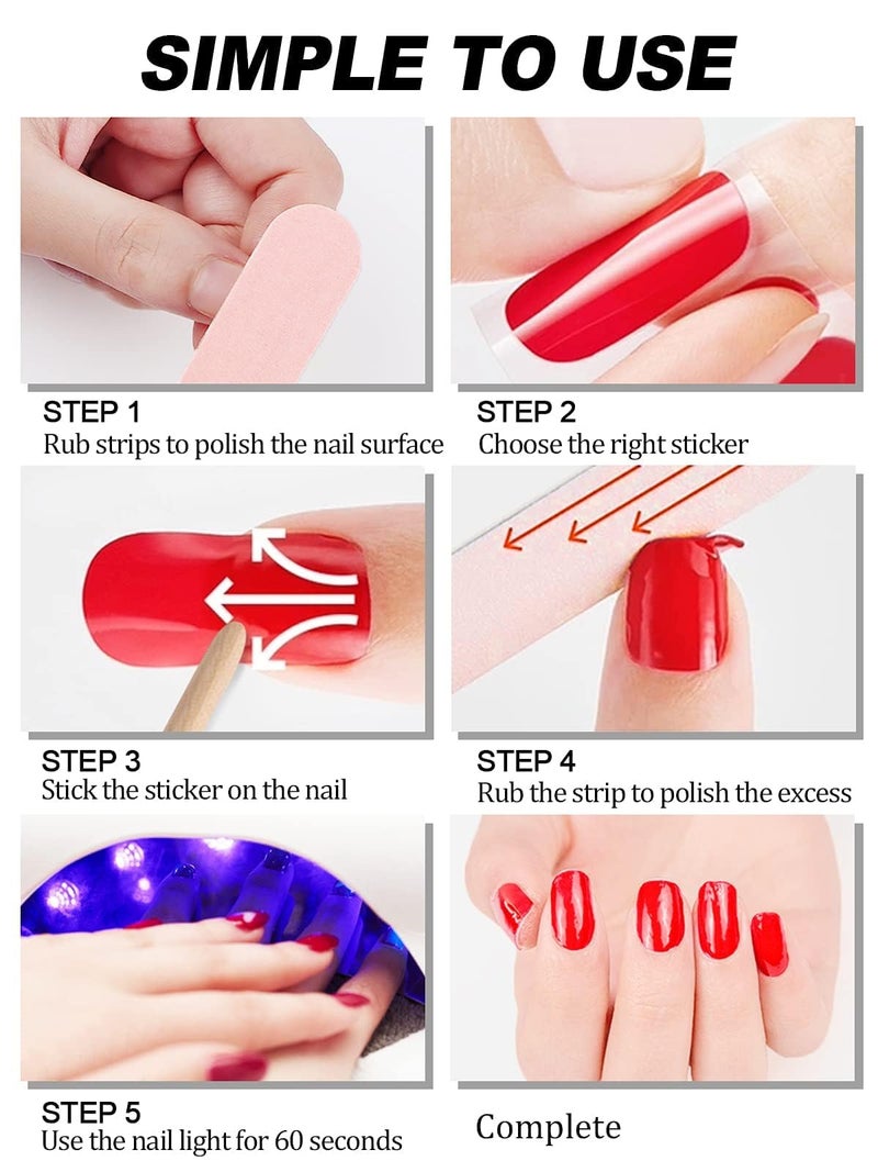 Cured Gel Nail Polish Strips Stickers, Adhesive Full Wrap Gel Nail Art Sticker, Waterproof Gel Nail Wrap Stickers with Nail File and Stick - Image 2