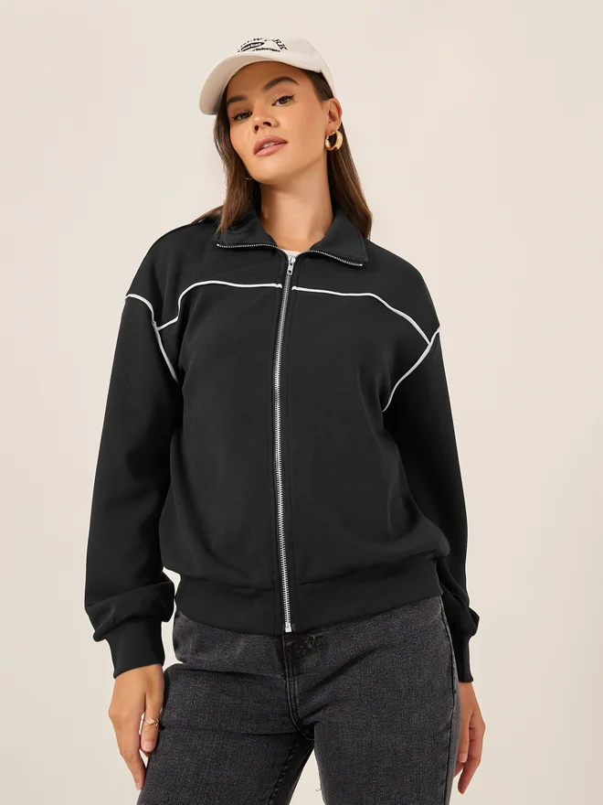 Styli Styli Contrast Trim Regular Fit Regular Length Bomber Jacket