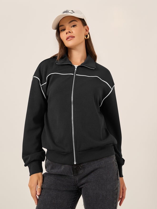 Styli Styli Contrast Trim Regular Fit Regular Length Bomber Jacket  - Image 4