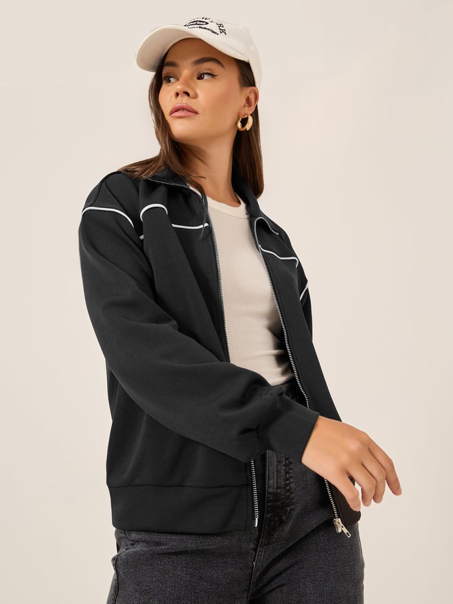 Styli Styli Contrast Trim Regular Fit Regular Length Bomber Jacket  - Image 3