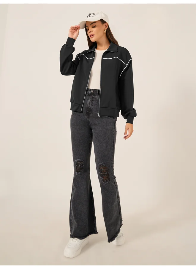 ستايلي Styli Contrast Trim Regular Fit Regular Length Bomber Jacket