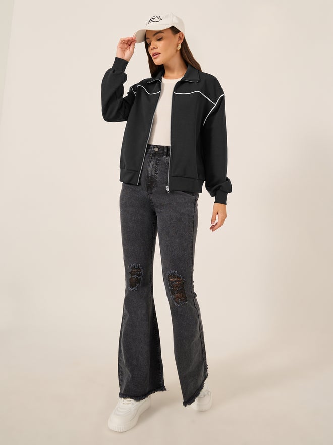 Styli Styli Contrast Trim Regular Fit Regular Length Bomber Jacket  - Image 2
