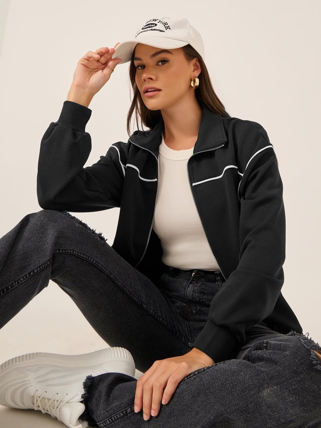 Styli Styli Contrast Trim Regular Fit Regular Length Bomber Jacket  - Image 1