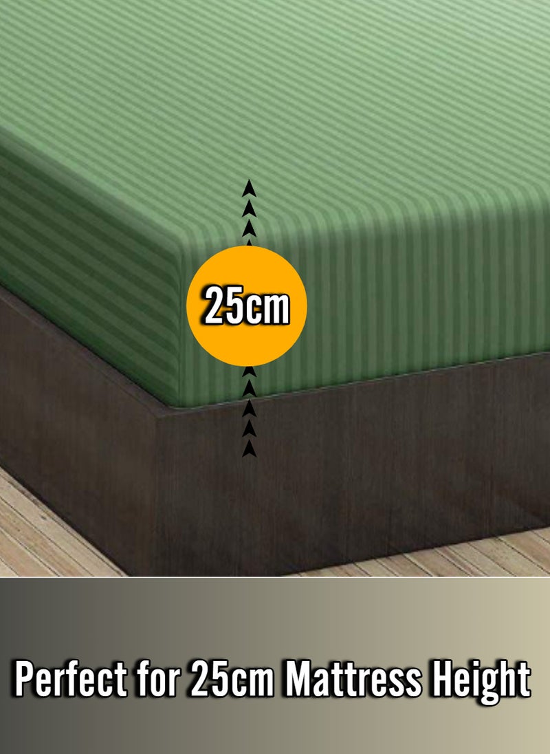 Blueberry Faded Green Striped Queen Size Sheet Set Deep Pockets Machine Washable 180x200+25cm  - Image 2