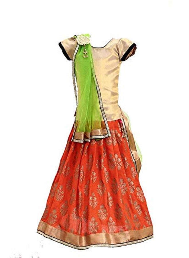 Aglare Girls' Silk Lehenga Choli (Kalu Orange long_24_Orange_5-6 Years) - Image 1