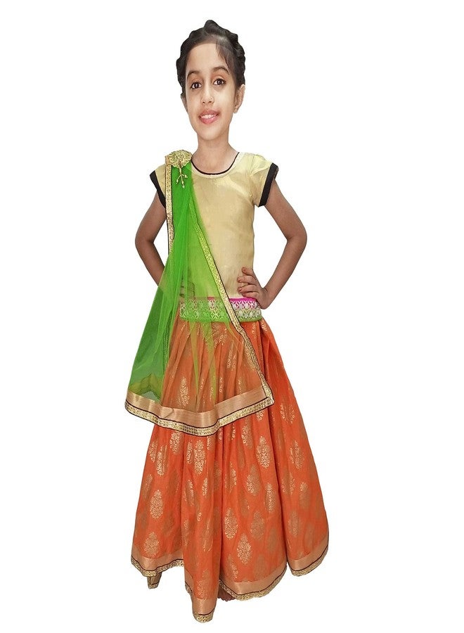 Aglare Girls' Silk Lehenga Choli (Kalu Orange long_24_Orange_5-6 Years) - Image 3