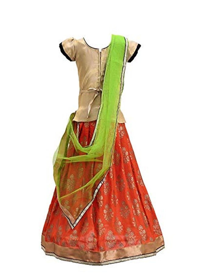 Aglare Girls' Silk Lehenga Choli (Kalu Orange long_24_Orange_5-6 Years) - Image 2