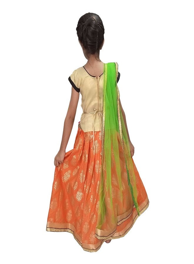 Aglare Girls' Silk Lehenga Choli (Kalu Orange long_24_Orange_5-6 Years) - Image 4