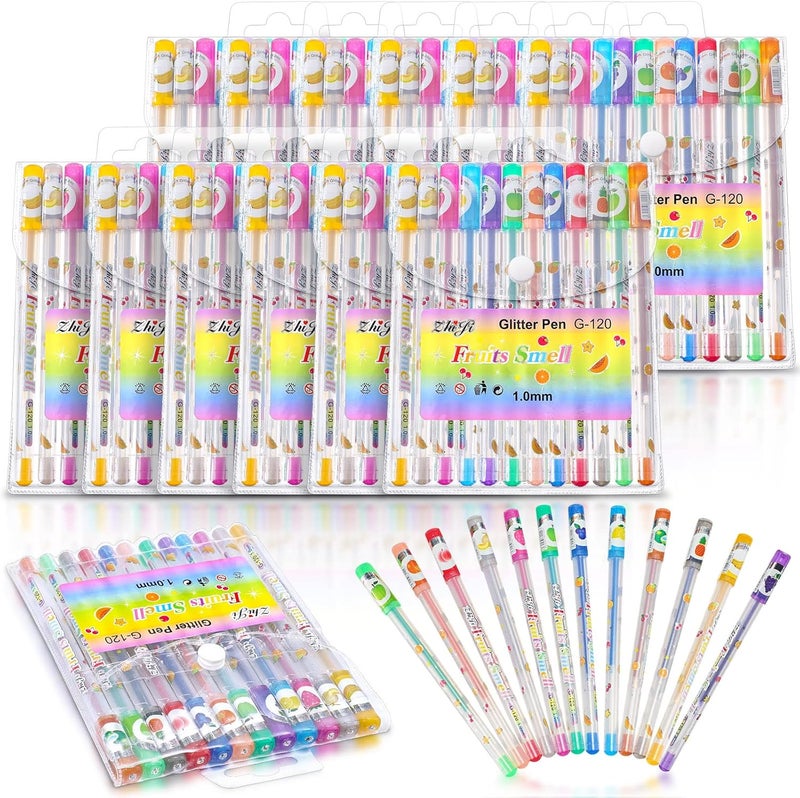 Teling أقلام جل لامعة معطرة 144 قطعة متعددة الألوان ممتعة ولطيفة لأقلام الفاكهة للأطفال لمستلزمات الفنون والحرف المدرسية هدية - Image 1