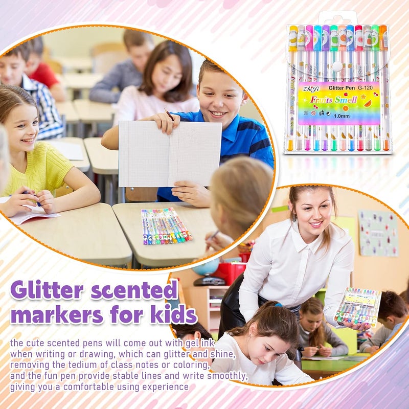 Teling أقلام جل لامعة معطرة 144 قطعة متعددة الألوان ممتعة ولطيفة لأقلام الفاكهة للأطفال لمستلزمات الفنون والحرف المدرسية هدية - Image 4