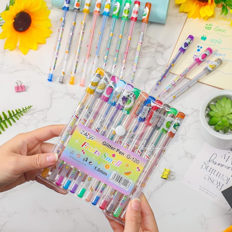 Teling أقلام جل لامعة معطرة 144 قطعة متعددة الألوان ممتعة ولطيفة لأقلام الفاكهة للأطفال لمستلزمات الفنون والحرف المدرسية هدية - Image 5