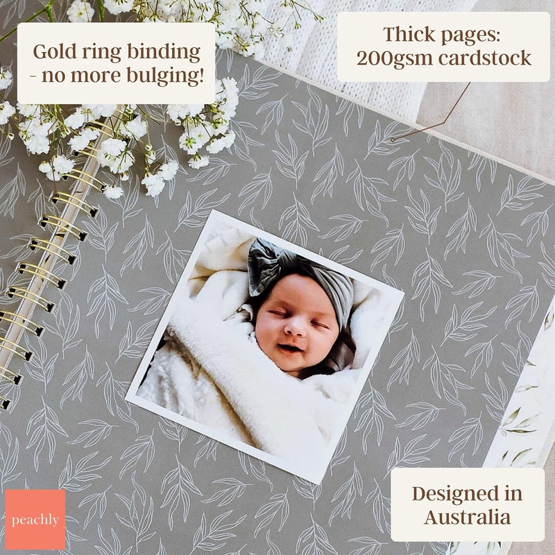 Peachly Unisex Baby Memory Book | Minimalist Baby First Year Keepsake for Milestones | Baby Books First Year Memory Book | Simple Baby Scrapbook for Boy Girl Milestones | Natural Linen - Olive - Image 4