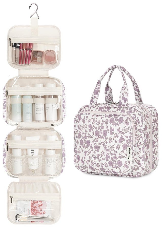 Narwey Hanging Toiletry Bag for Women Toiletries Bag for Travel Size Essentials Accessories, Y-Little Dusty Pink Flower, Medium - Image 2