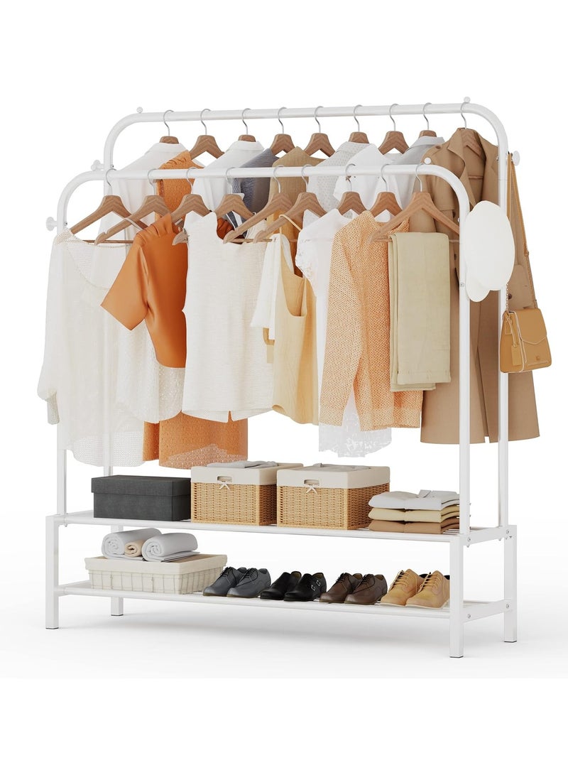 DubaiGallery Double Hanging Rod Garment Rack Hanger with Top Rod and Lower Storage Shelf, Closet Organizer Clothes Rack for Bedroom, Living Room and Entryway Steel Wall Shelf - Image 1