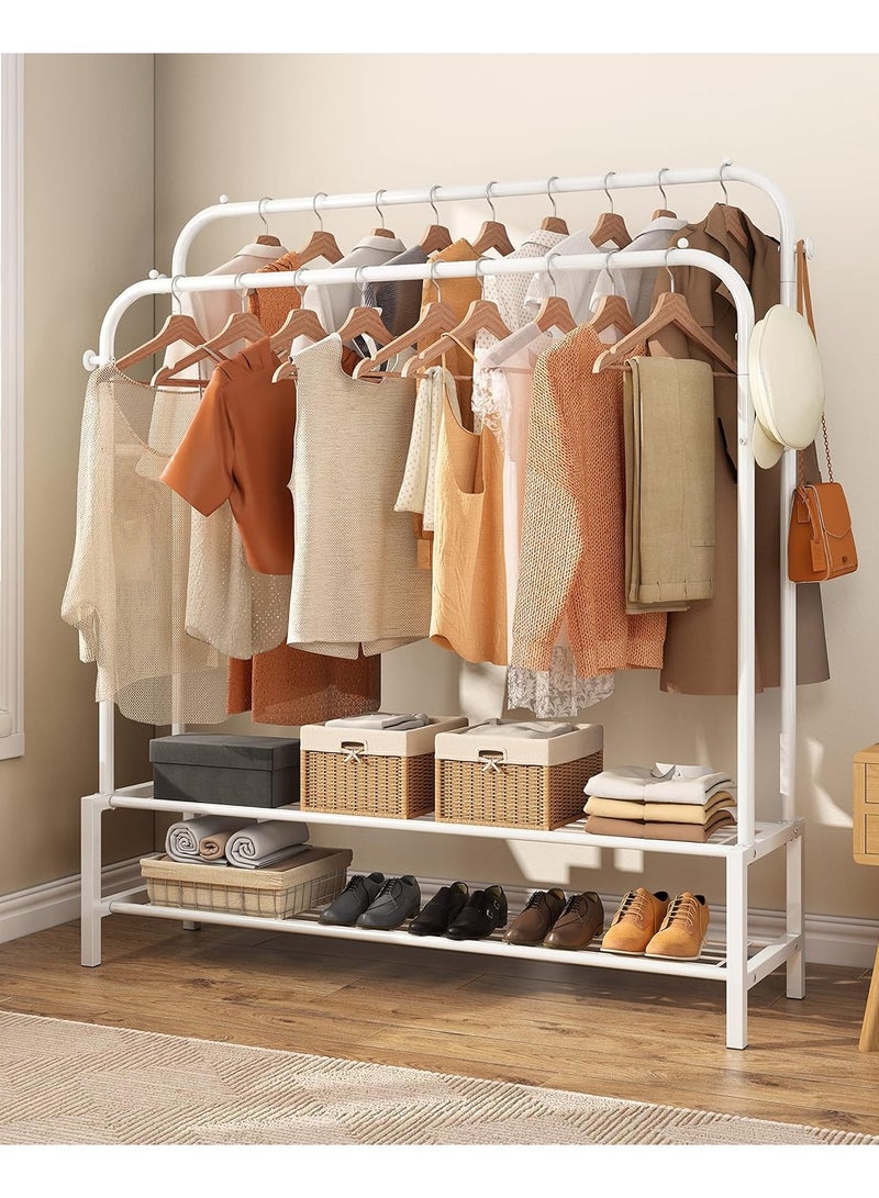DubaiGallery Double Hanging Rod Garment Rack Hanger with Top Rod and Lower Storage Shelf, Closet Organizer Clothes Rack for Bedroom, Living Room and Entryway Steel Wall Shelf - Image 2
