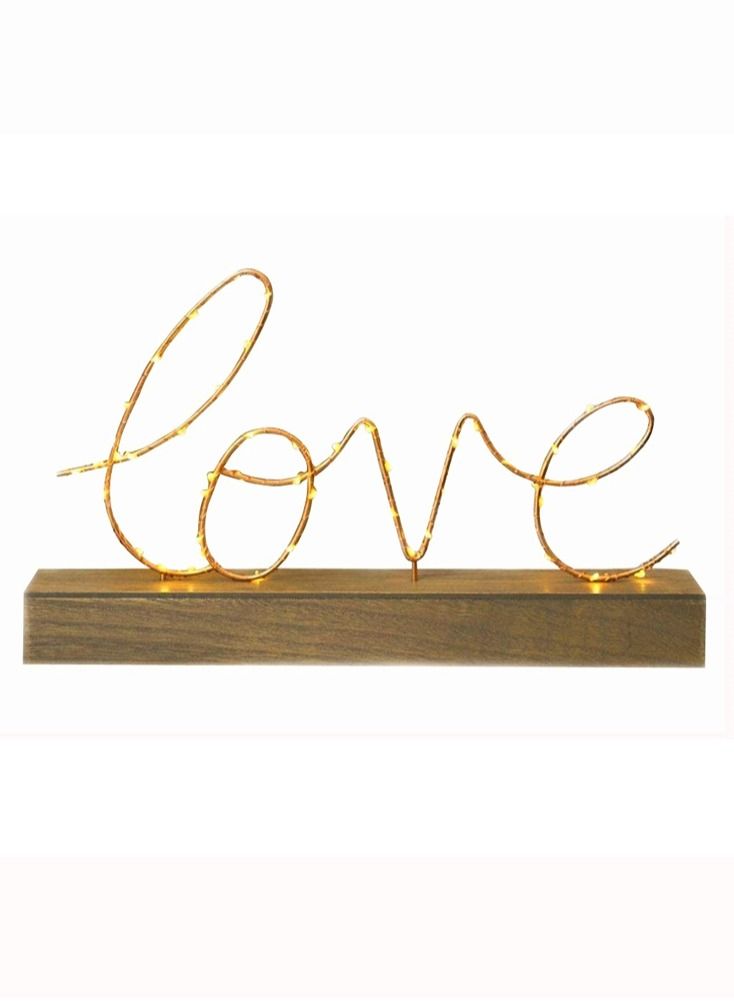 سلة كلمة لوف مضيئة باللون الذهبي على قاعدة خشبية 36 في 22 سم - Image 1