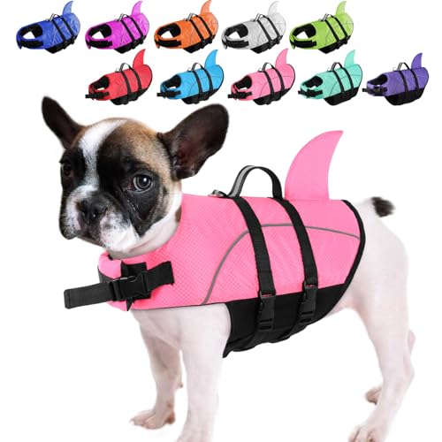 Queenmore Small Dog Life JacketShark Dog Life Vest for SwimmingPuppy Light Life Preserver for Boating kayaking CanoeingPet Reflective Lifesaver with High BuoyancyRescue HandleLeash Hook PinkXS - Image 1