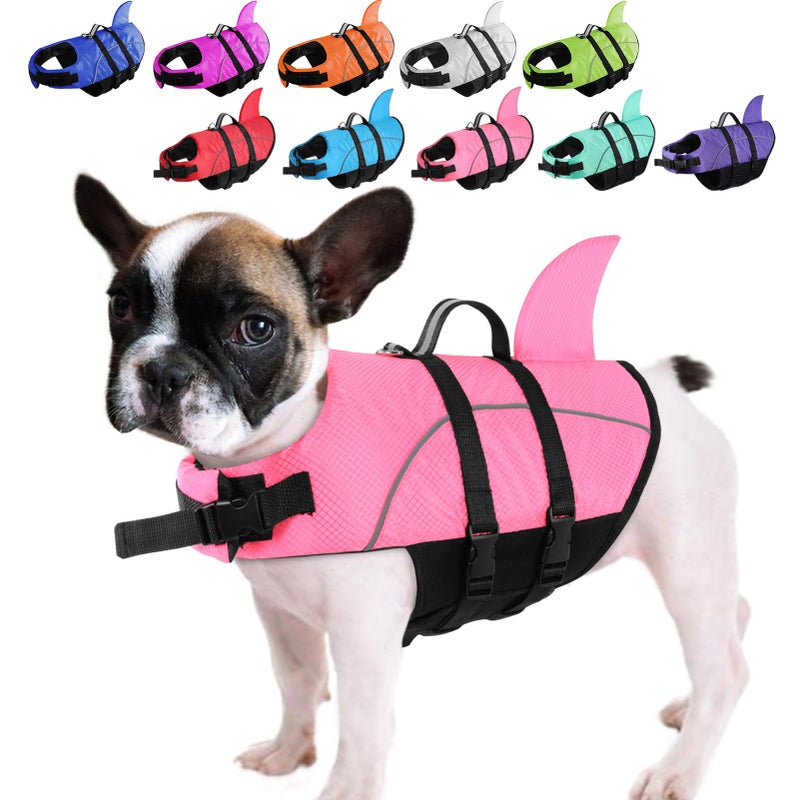 Queenmore Small Dog Life JacketShark Dog Life Vest for SwimmingPuppy Light Life Preserver for Boating kayaking CanoeingPet Reflective Lifesaver with High BuoyancyRescue HandleLeash Hook PinkXS - Image 2