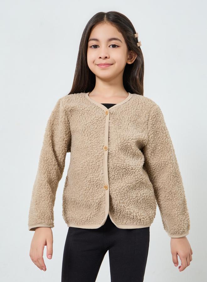 Styli Girls Khaki Fleece Cardigan - Image 3