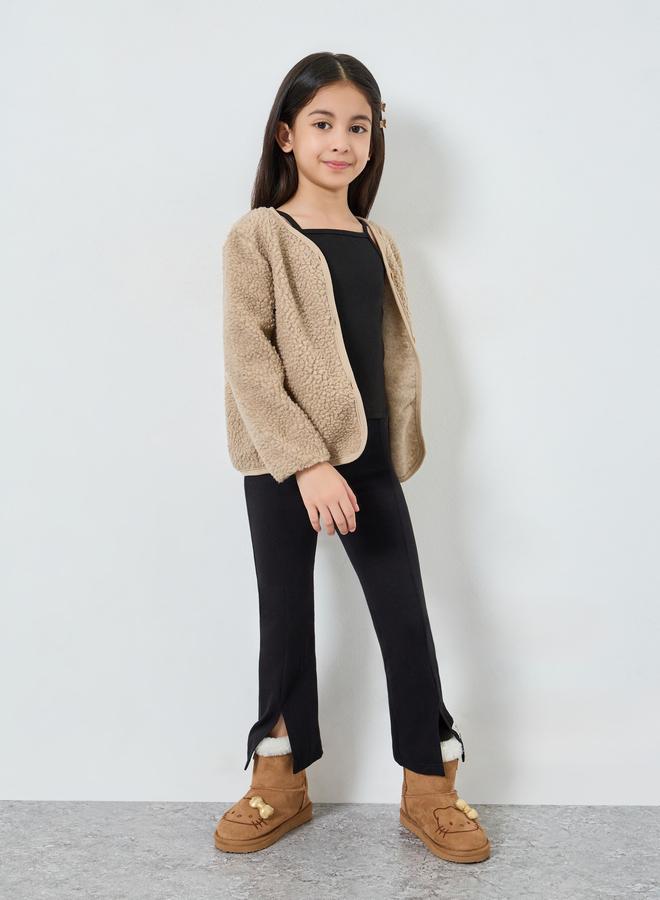 Styli Girls Khaki Fleece Cardigan - Image 2