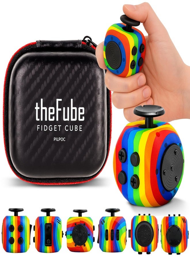 PILPOC theFube Fidget Cube - Deluxe Authentic Fidget Toys for Adults & Kids - Premium Protective Case, Stress Cube, Anxiety Toys, ADHD, OCD, Autism. Quiet Sides & Fidget Clicker Toy (Rainbow) - Image 1