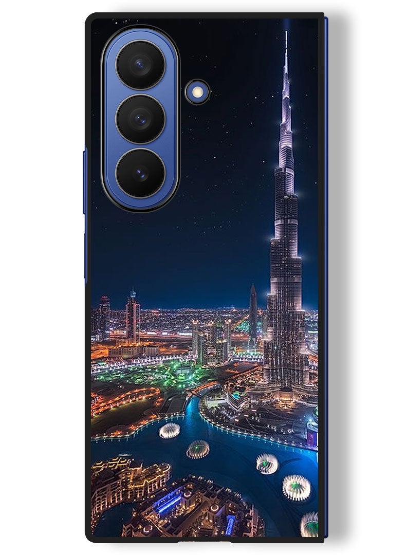 Theodor Case Compatible with Samsung Galaxy Z Fold 7 - 8 Inch Protection Shockproof Bumper Cover Burj Khalifa Night View - Image 1