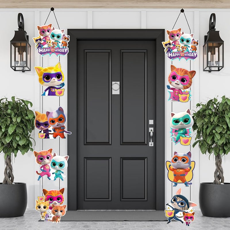 BNFUO 2pcs Super Cats Porch Sign Door Hanging Banner, Cute Animal Birthday Party Supplies for Kids Party Wall Decorations - Image 4