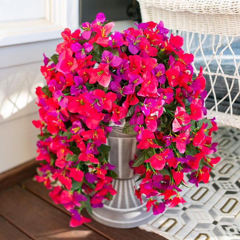 HyeFlora نباتات زهور صناعية معلقة من Hyeflora Bougainvillea للديكور في الهواء الطلق قطعتين من الزهور المزيفة الحرير البوغانفيليا فاينز واقعية مقاومة للأشعة فوق البنفسجية للمزارعين في الهواء الطلق، مزيج من فناء الشرفة - Image 2