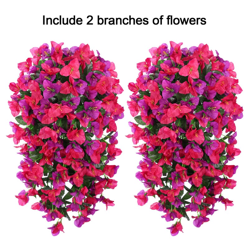 HyeFlora نباتات زهور صناعية معلقة من Hyeflora Bougainvillea للديكور في الهواء الطلق قطعتين من الزهور المزيفة الحرير البوغانفيليا فاينز واقعية مقاومة للأشعة فوق البنفسجية للمزارعين في الهواء الطلق، مزيج من فناء الشرفة - Image 4